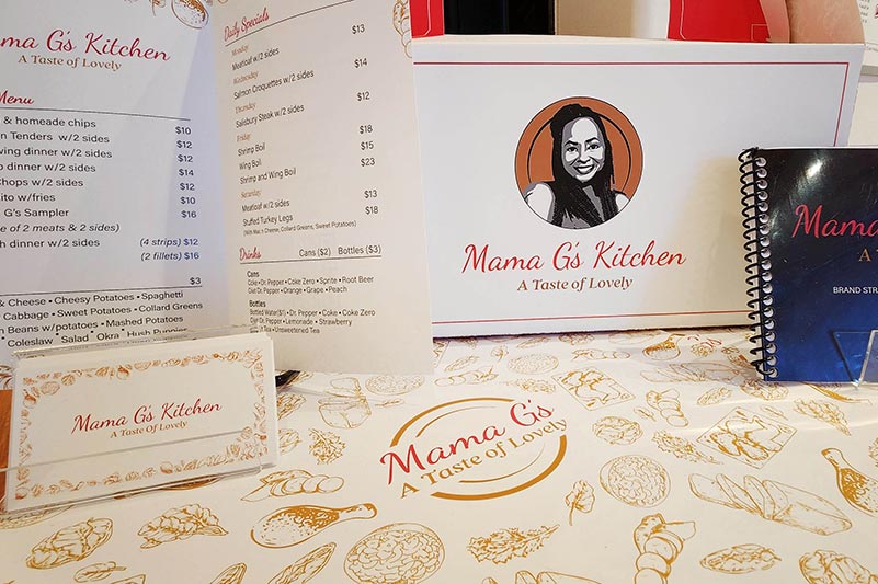 Photo of Mama G's Kitchen branding materials