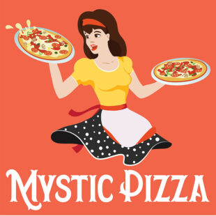 Food server promotional graphic for "Mystic PIzza"