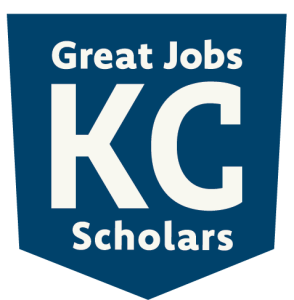 White text on a blue background that reads "Great Jobs KC Scholars."