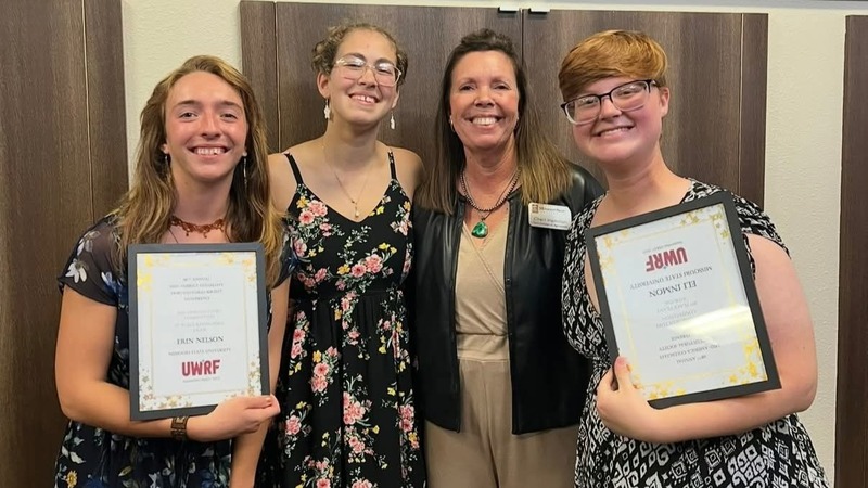 Coach Cheri Hamilton (third from left) with students from the Missouri State Horticulture Club (from left to right): Erin Nelson, Sophie Bryan and Eli Inmon.