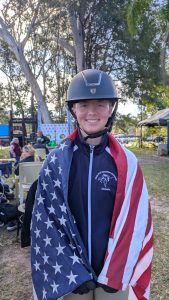 Frye represents America in her Pony Club uniform.