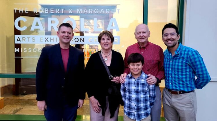 Dr. Shawn Wahl and the Carolla family pose for a photo at the soft opening for the Robert and Margaret Carolla Center for Arts Exhibition