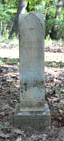 Headstone of Joseph A. Jeffries American Midwest culture ca. 1907 Marble, L. 22cm x W. 21.5 cm x H. 102 cm Union Campground Cemetery #38