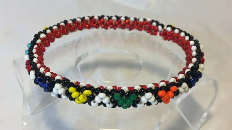 Image of Multicolored Beaded Bangle Bracelet with Triangle Pattern