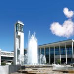 Heart-shaped clouds above Hammons Fountain and Meyer Library