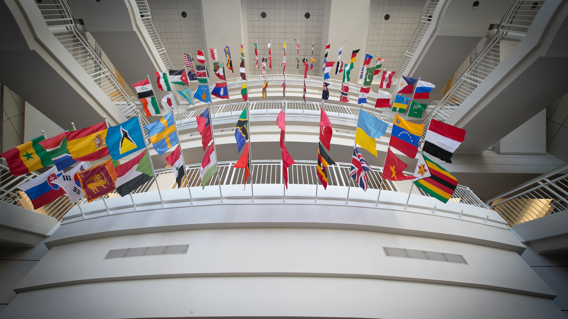 International flags in Strong Hall