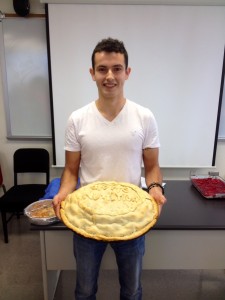 BMS 430 student, Miguel Ramirez, with his "Sport Nutrition Pie" for our class potluck.  