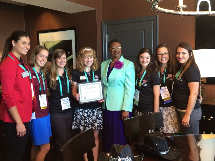 The MSU Dietetic Interns with Evelyn F. Clayton, President of the Academy of Nutrition and Dietetics, after receiving our School Spirit Award.