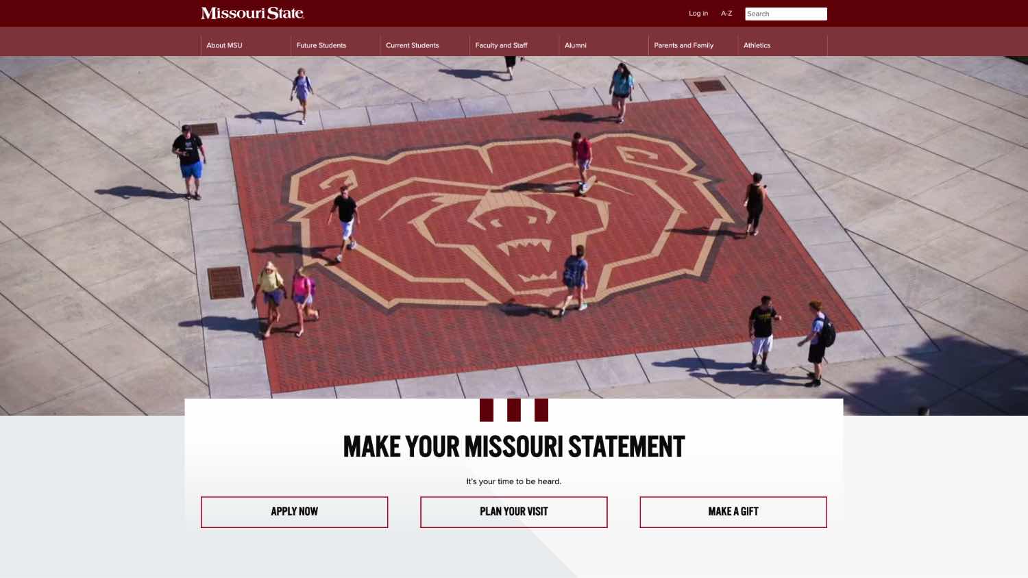 Top portion of new Missouri State University homepage.