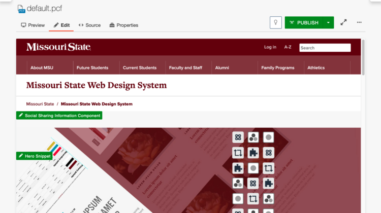 Screenshot of desktop showing Missouri State Design System in Omni CMS