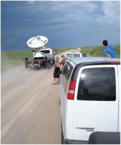 GRY 470 class being passed by the Doppler Radar on Wheels (DOW) in Goshen County, Wyoming