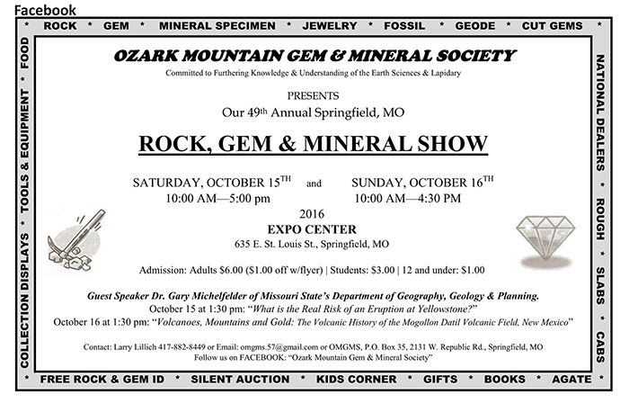 Flyer for the gem and mineral show.