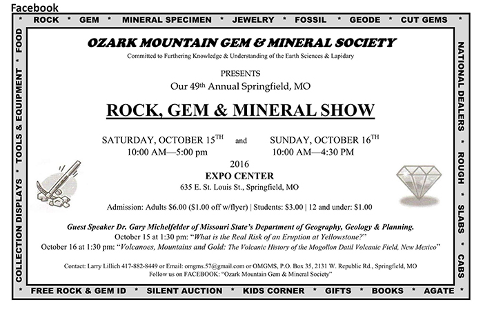 Flyer for the gem and mineral show.