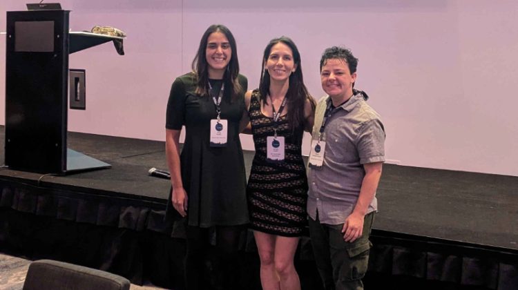 Dr. Giorgia Auteri, Missouri State biology adjunct faculty member (middle) with students Carly Trujillo (left) and Marxe Altman-Orbach (right) at the symposium.