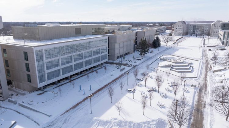 Roy Blunt Hall covered in snow.