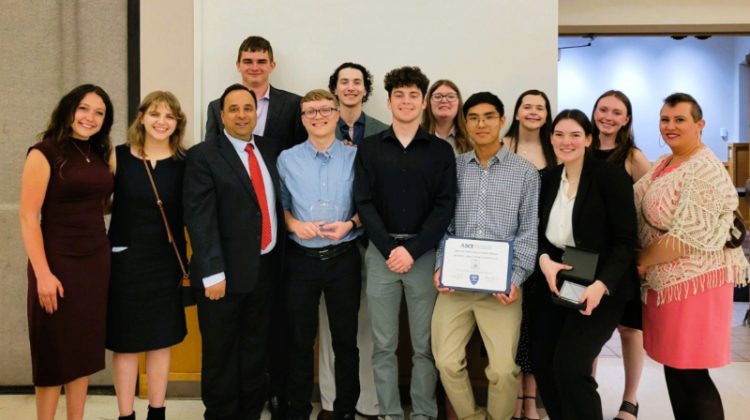 Dr. Sanjay Tewari, associate teaching professor and faculty advisor for the Missouri State University ASCE Student Chapter (front row, third from left), with engineering students.
