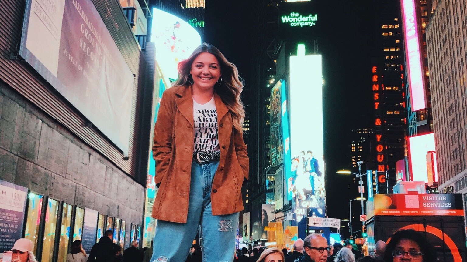 Katie Sulzner in Times Square in New York City.