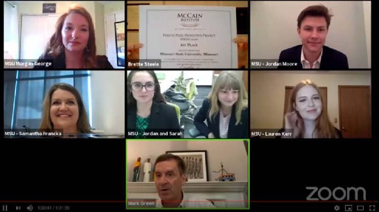 Screenshot of students in a video conference.