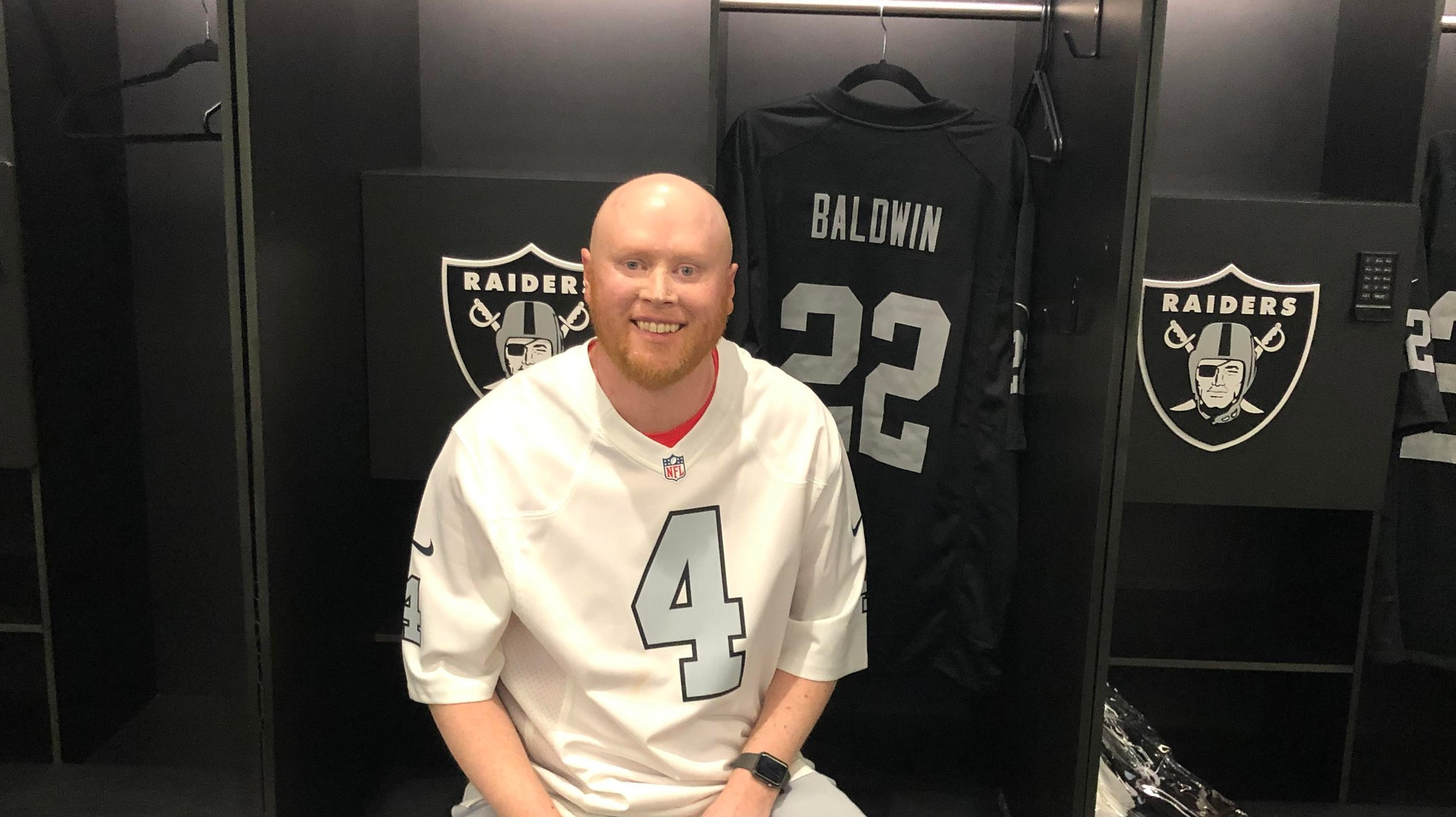 Tyler Baldwin in the Las Vegas Raiders locker room.