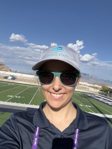 Adia Halmick during setup for a Drum Corps International event at Rio Rancho Ram Stadium in Albuquerque, New Mexico, July 14, 2026.