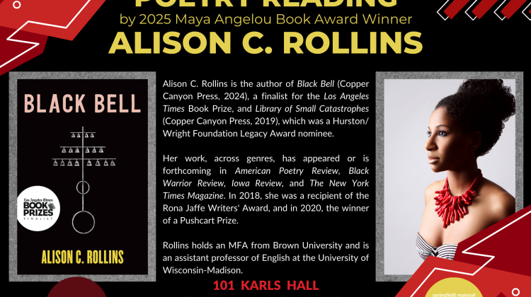 Informational flyer about the Alison C. Rollins poetry reading at Missouri State University.