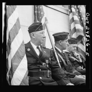 1943; Arlington Cemetery, Arlington, Virginia; American legion color bearer at the Memorial Day services in the amphitheater