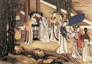 A painting of women at a Qixi festival