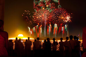 Fireworks at a Buddhist celebration