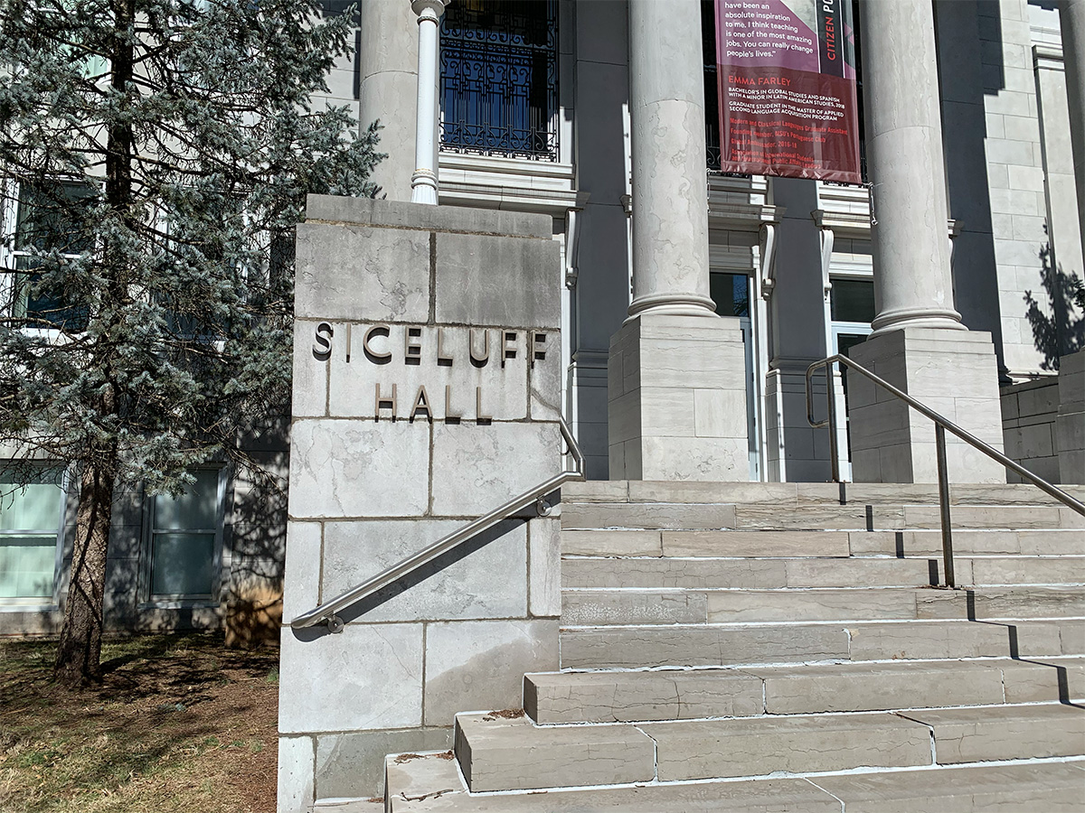 Photo of the staircase leading to the entrance of Siceluff Hall (photo credit: Nikki Clark)