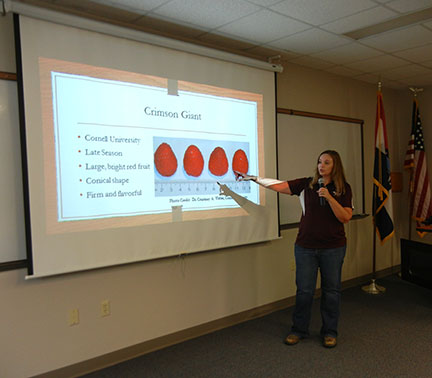 Jennifer Morganthaler who is working on a raspberry experiment for her master's degree, presented progress so far.