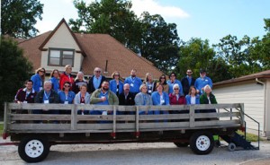 The USA tour participants board the hay wagon for the field and research tour.