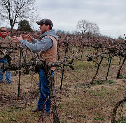 Jeremy Emery explains balanced pruning to the group. Photo by Susanne Howard.