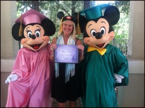 Lauren Mattson with Mickey and Minnie at her graduation from the Disney College Program