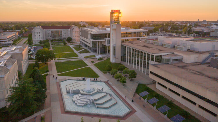 The west mall of campus from the air on Thursday, May 16, 2019. Jesse Scheve/Missouri State University