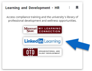 Arrow pointing to LinkedIn Learning on the Learning and Development Card