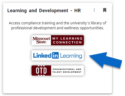 Arrow pointing to LinkedIn Learning on the Learning and Development Card