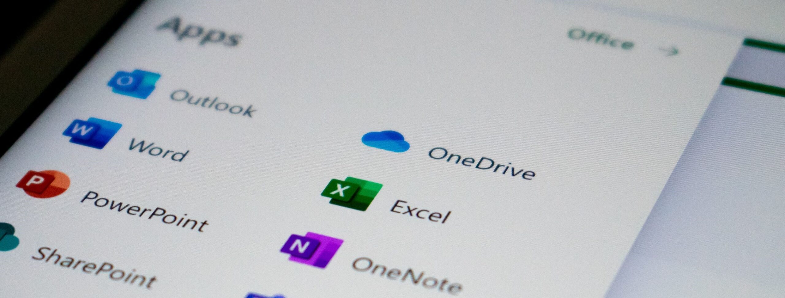 Microsoft Office apps listed on a screen