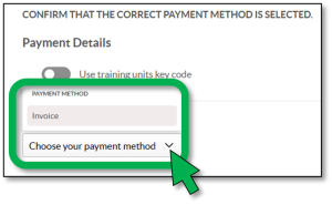 Image of the Checkout UI in My Learning Connection. Invoice is selected as the payment method.