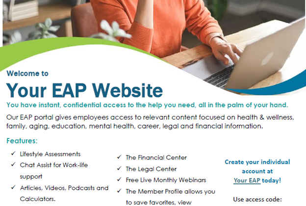 Image of Mercy EAP webiste. https://mercyeap.mylifeexpert.com/ access code: MSU