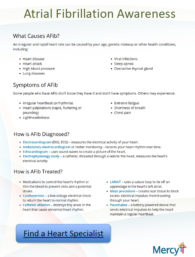PDF of document indicated causes, symptoms and diagnosis of AFIB