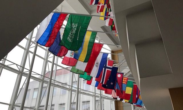 International Flag Display in Strong Hall