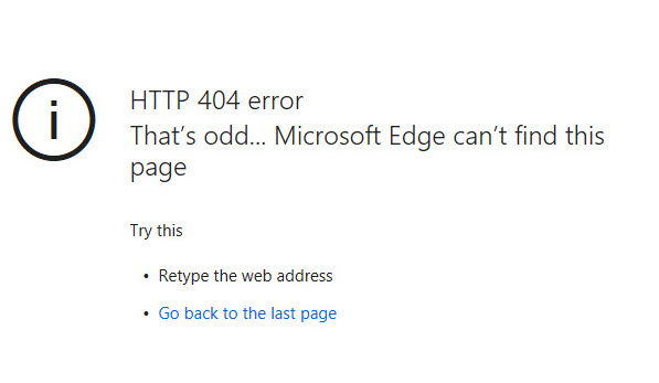 HTTP 404 error in Microsoft Edge