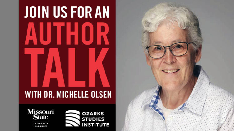 Headshot of Michelle Olson with graphic reading "Join us for an author talk with Michelle Olson"