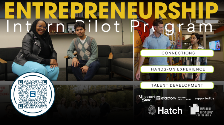 Two Missouri State University interns with their efactory startup mentors during the Entrepreneurship Intern Pilot Program.