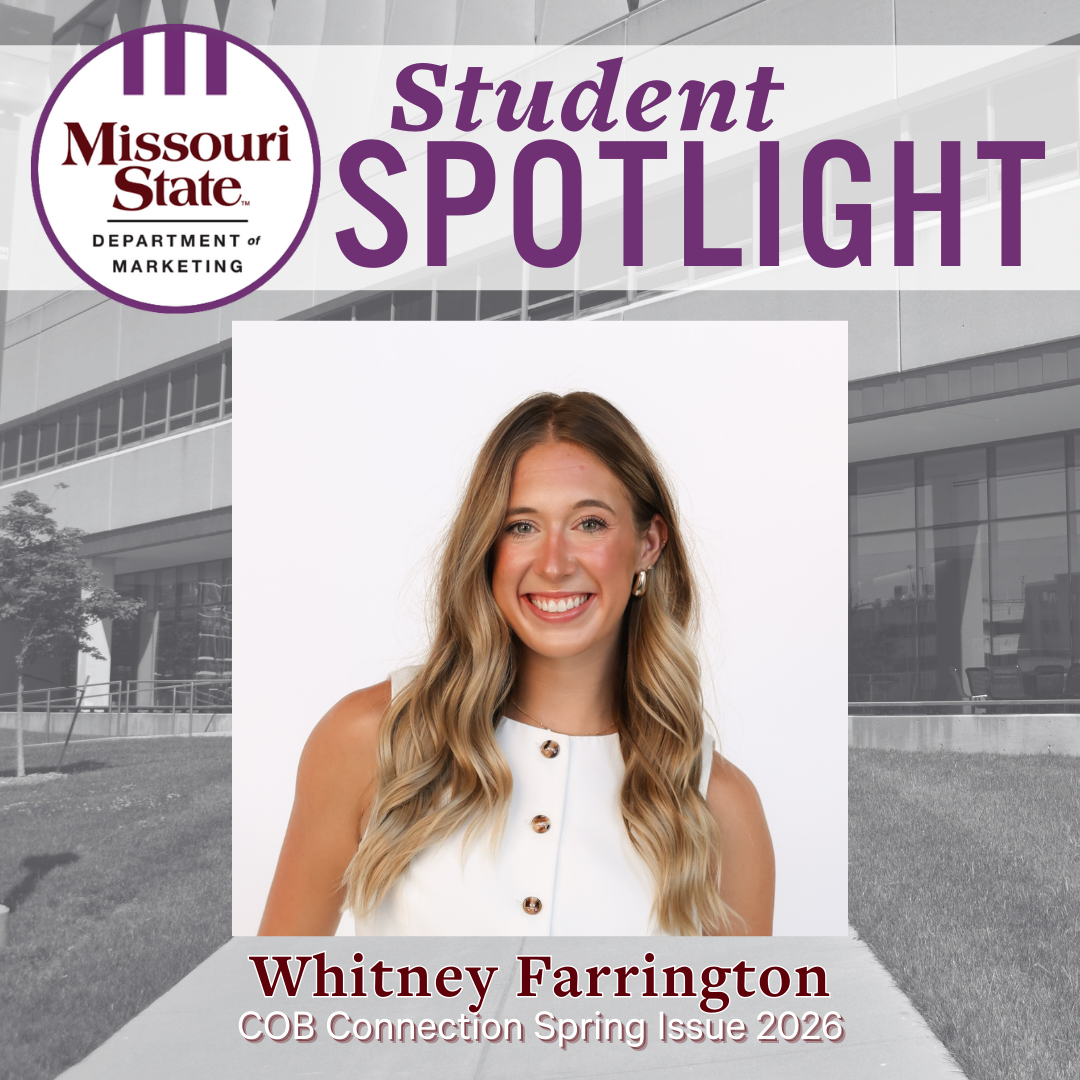 Portrait of Whitney Farrington, Division I student-athlete and Marketing and Advertising major at Missouri State University.