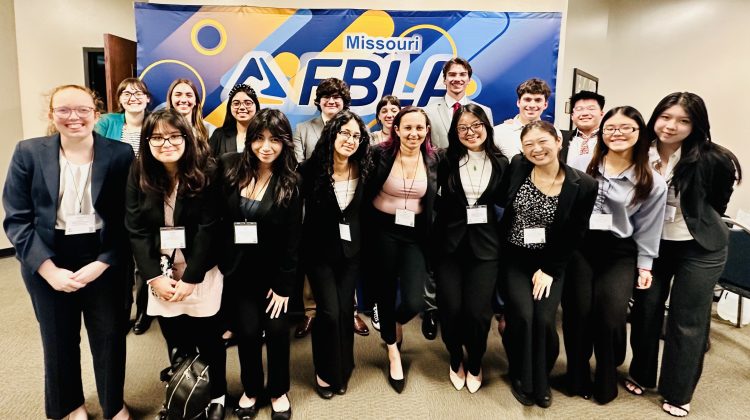 Missouri State University FBLA members posing together at the 2026 SLC in St. Joseph, Missouri.