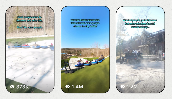 Screenshot of analytics showing video views generated from a creator-led campaign for Wolfe Mountain in the Ozarks, reflecting content reach and audience engagement.
