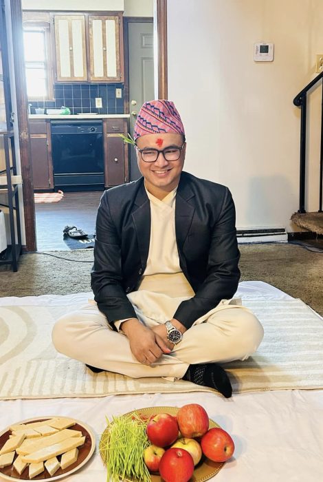 Mukesh Khati celebrating Dashain in the United States. 