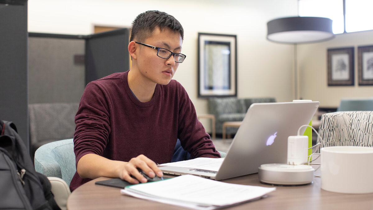 Student using Meyer Library