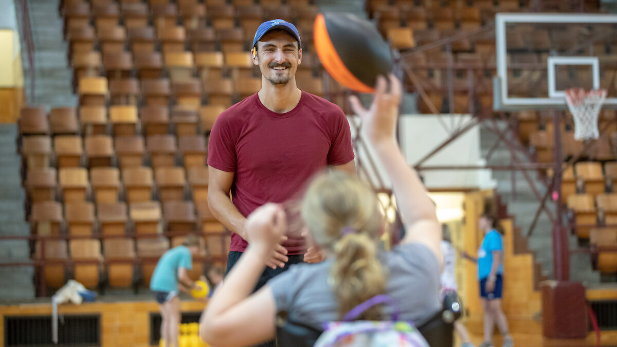 Adapted Physical Education students work with Arc of the Ozarks summer camp kids. Photos by Kevin White/Missouri State university